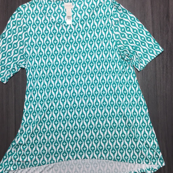 Chico's Women's Green & White SS Top Size 16 - Picture 6 of 6